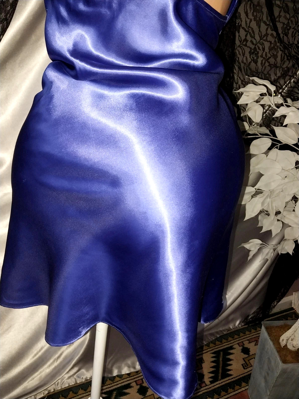VTG SATIN SHINY PURPLE KITTY KAT BOW NECK BABYDOLL NIGHTIE GOWN NIGHTGOWN M