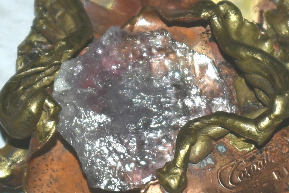 Vintage CARVALHU’s Modernist Brutalist Belt Buckle Brass Amethyst Quartz Large