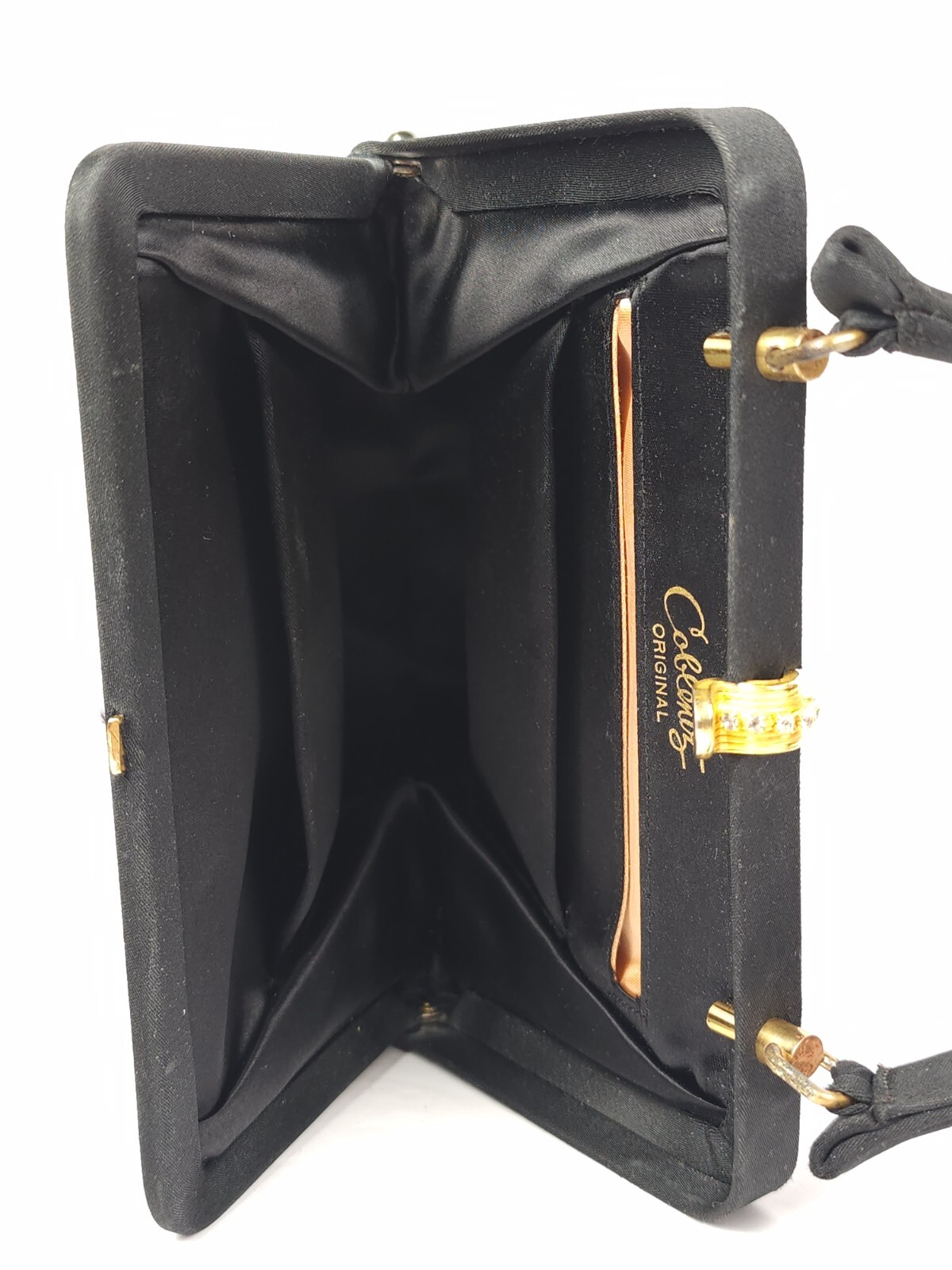 Vintage Coblentz Original Evening Bag Coin Purse Mirror Black Silk Style Jeweled