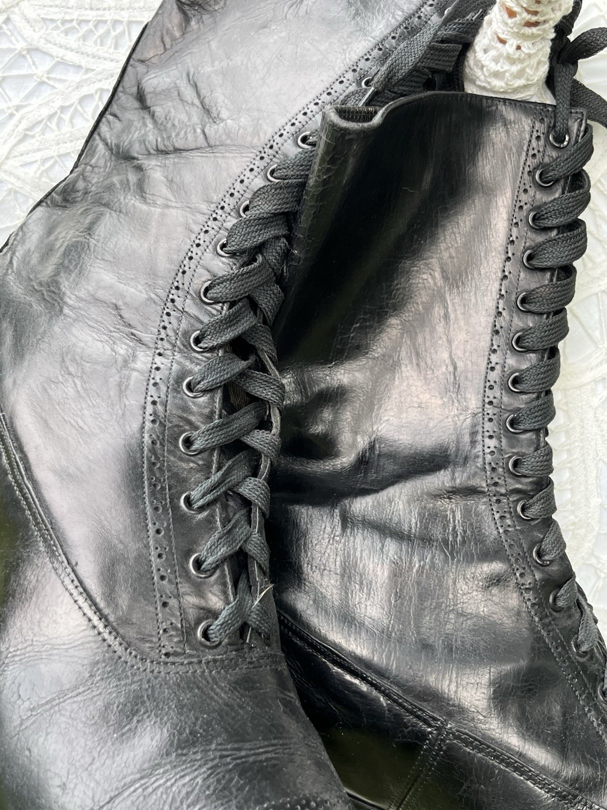 Antique Edwardian Mens Boots – 1900-1910, Black Leather Excellent Cond.