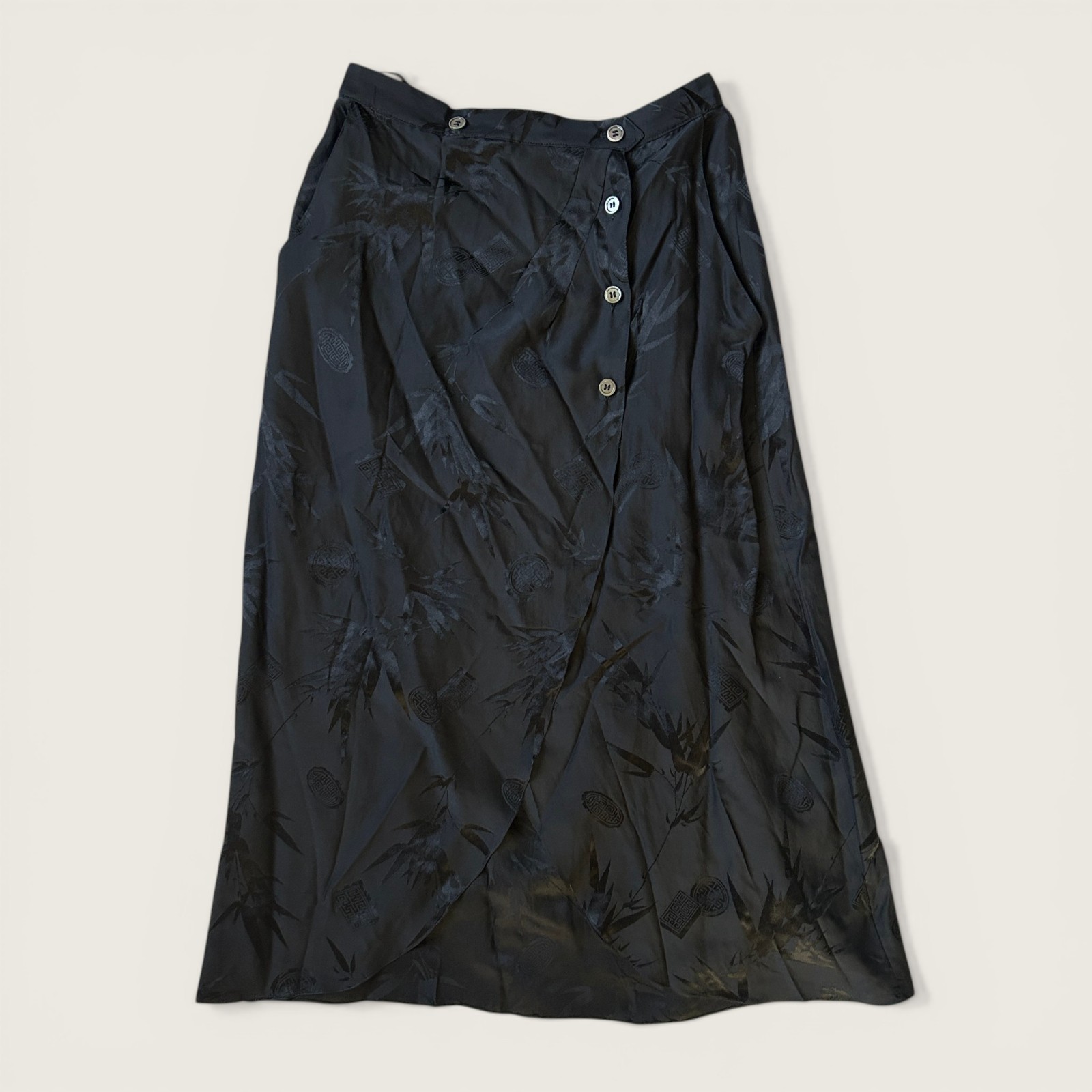 Vintage Black Silk Skirt DBA Ltd Beverly Hills Button Front Midi 26″ Waist