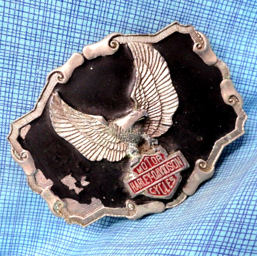 Harley Davidson Motor Cycles Eagle Belt Buckle Biker Vtg 80s InStyle BOA .TAZ857