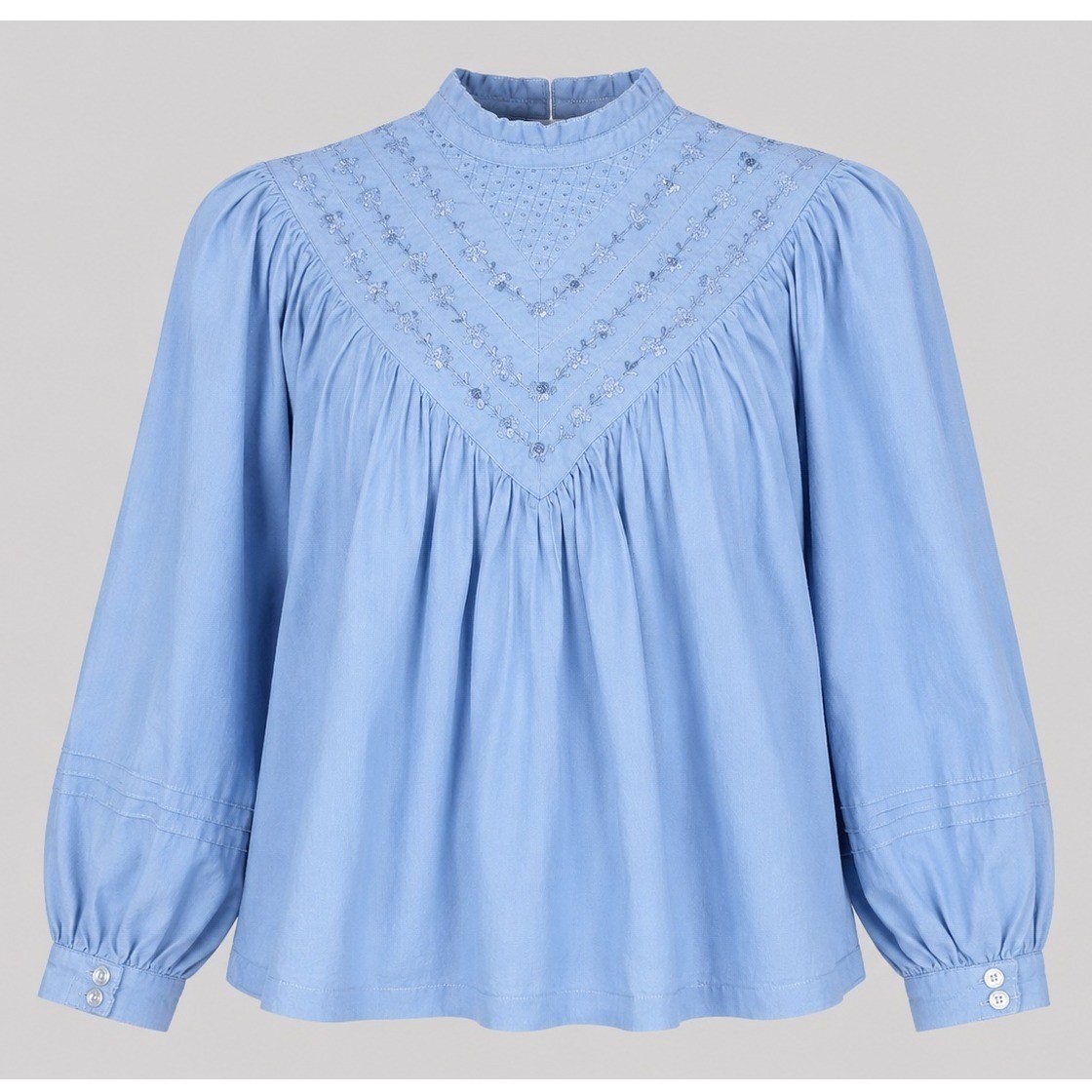 Vintage OA Colata Blue Embroidered Prairie Blouse Cottagecore USA Womens