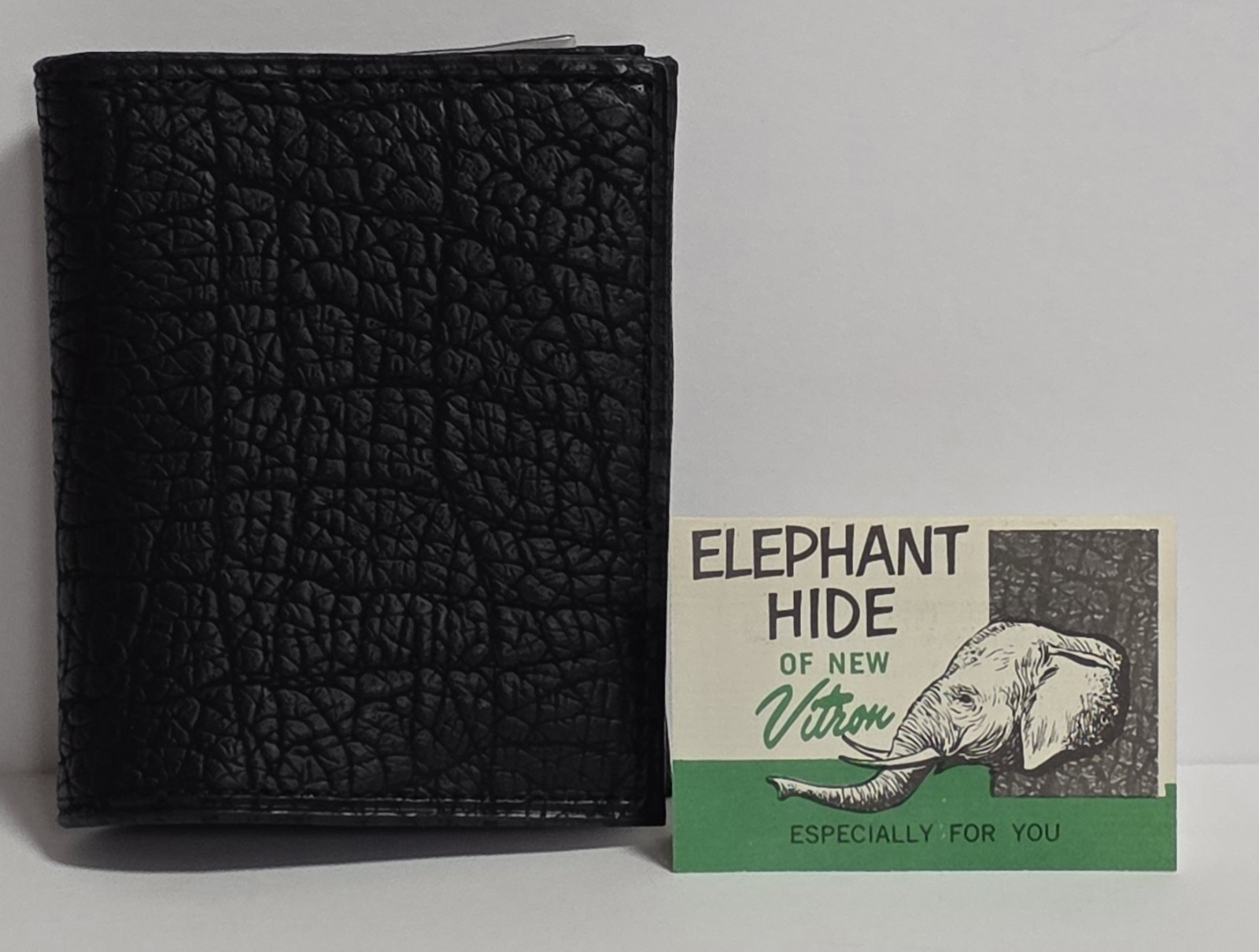 Vintage Black Bi-Fold Wallet/Billfold: Faux Elephant Hide of Vitron