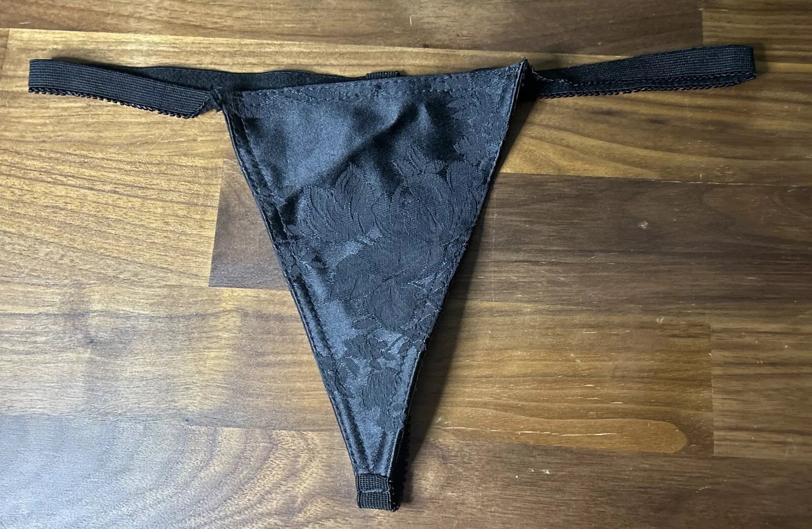 Vintage Floral Thong One Size M/L Black Brocade Tapestry Fredricks OS USA Made
