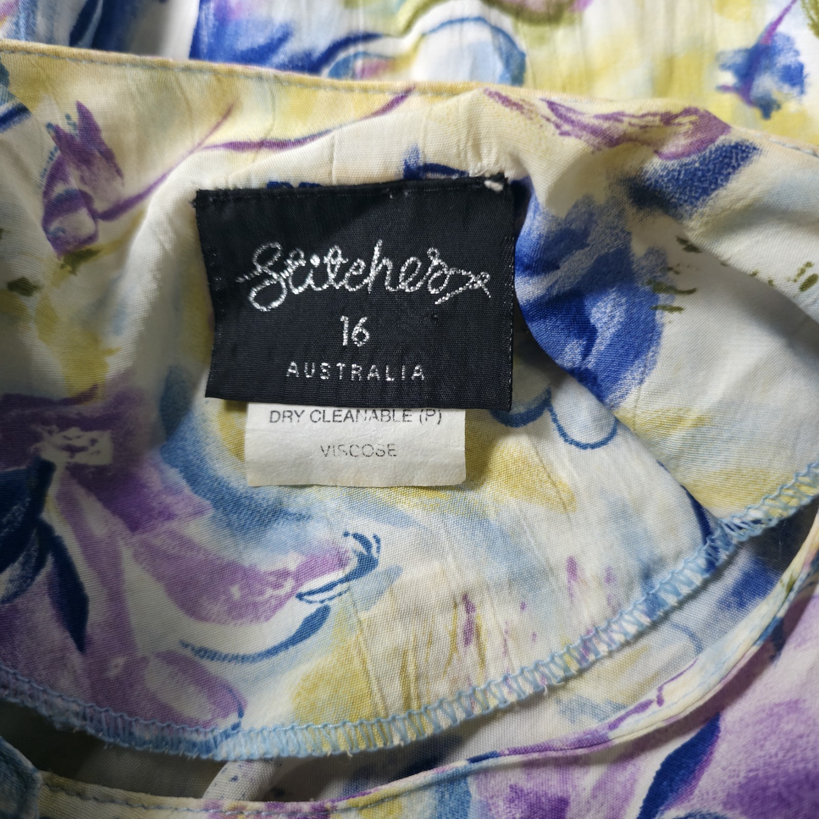 Vintage Stitches Australia Floral Midi Dress Belted Button Front Plus Size 16