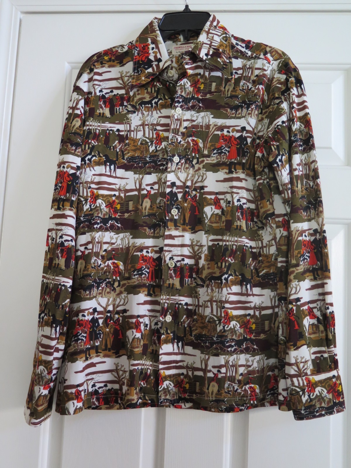 Vtg 70s Hathaway Shirt Chelsea Squire Mens Fox Hunt Novelty Print Medium