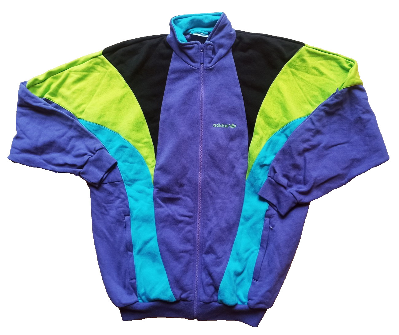 Adidas 80s 90s Vintage Jacket Purple Blue Yellow Colourblock Track Jacket Top L