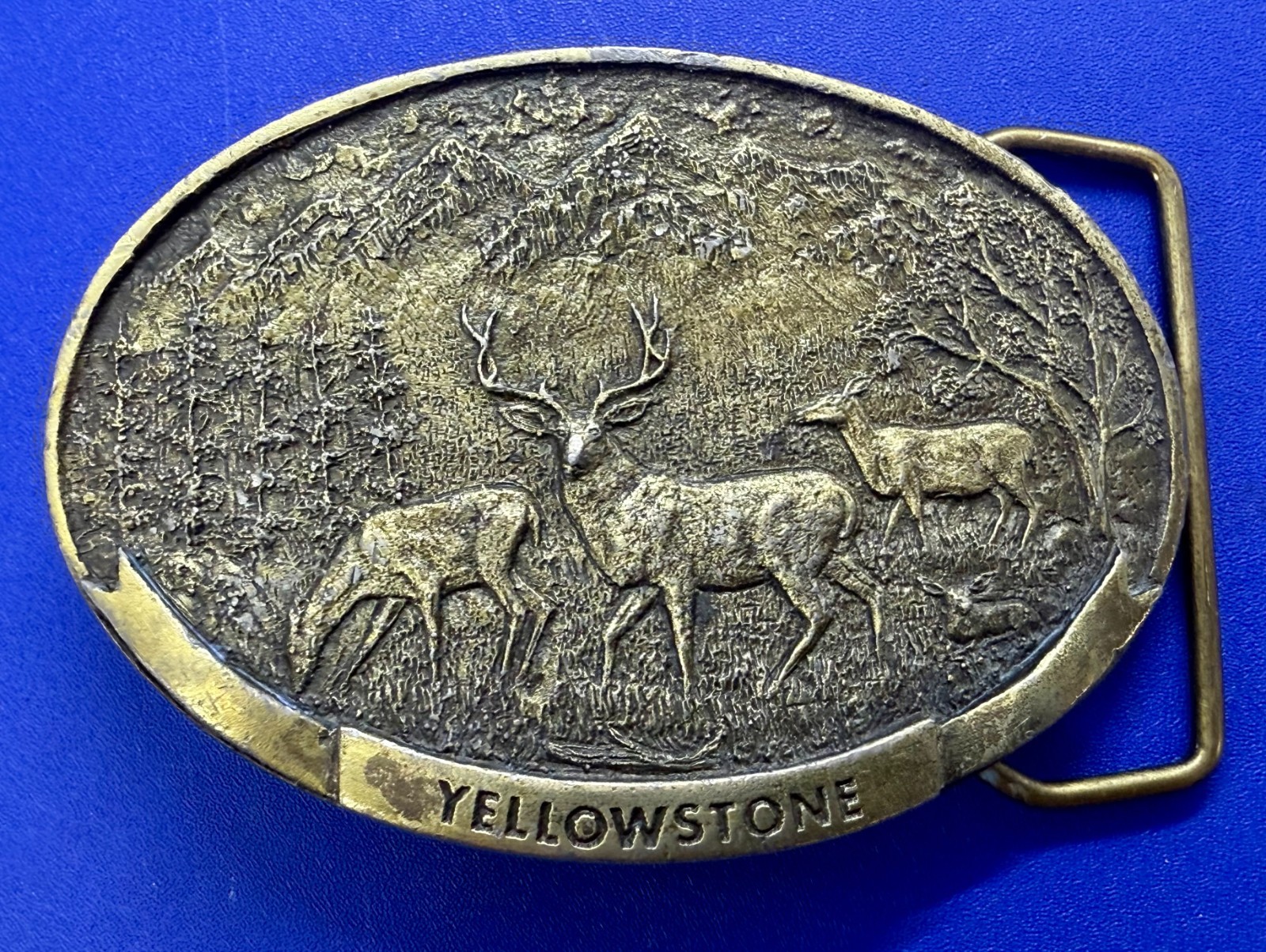 YELLOWSTONE March 1 1892 National Park Deer Wildlife Scene Vintage Belt Buckle