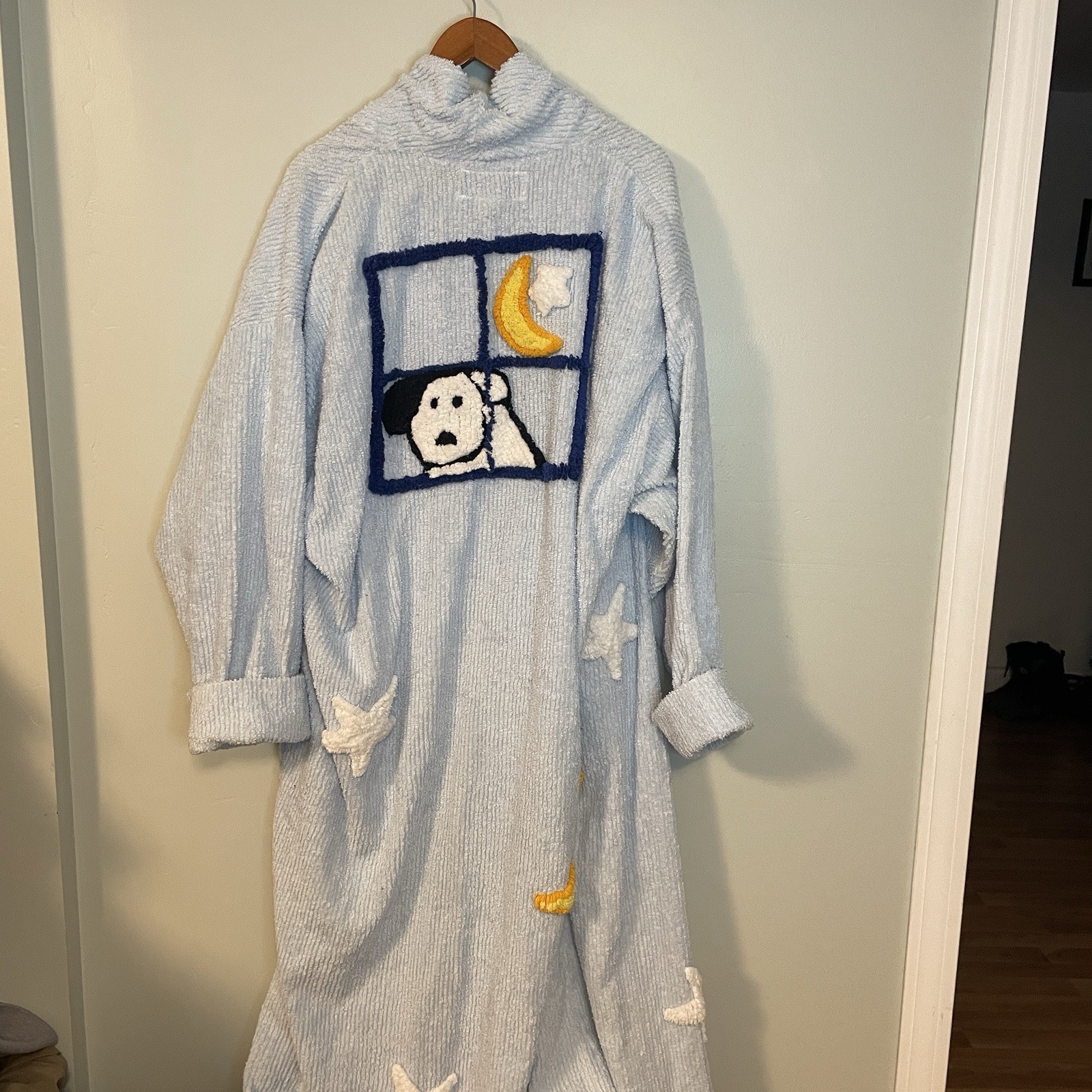 Rare Vintage Canyon Group By Damze Co Blue Chenille Robe 3x SleepyTime Dog Moon