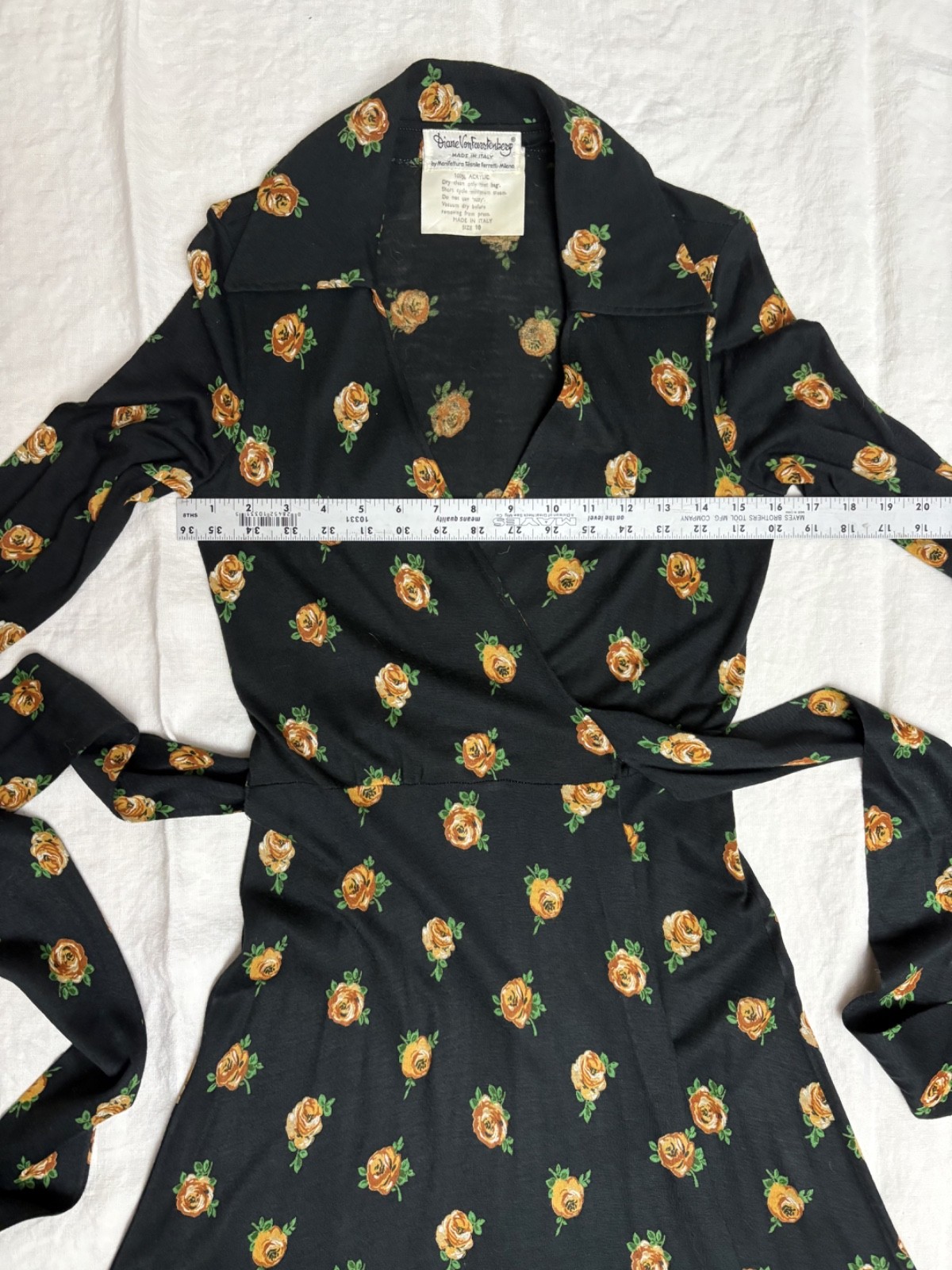 Vintage 1970s Diane Von Furstenberg DVF Black Floral Jersey Wrap Dress S