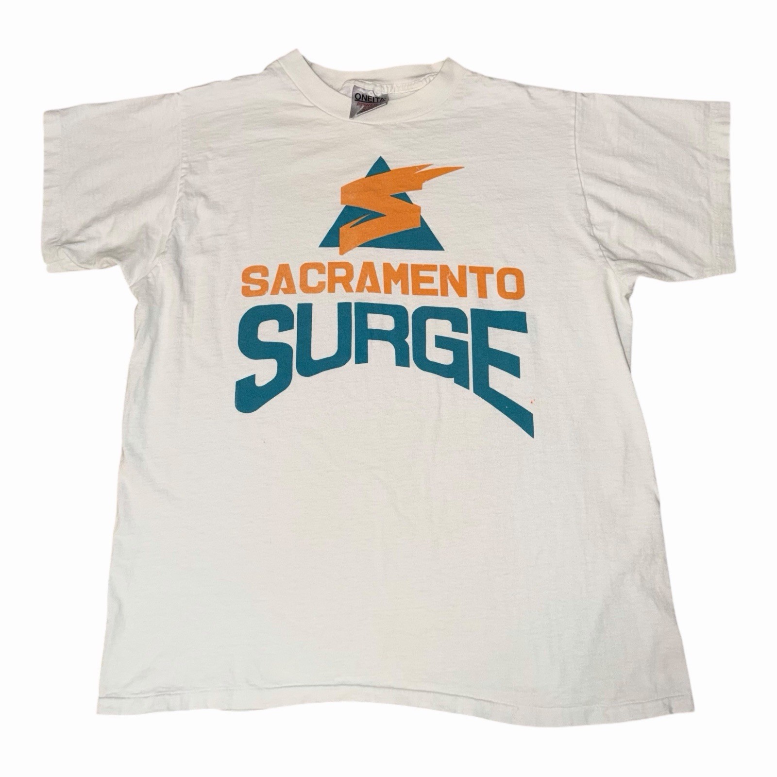 VTG WFL Sacramento Surge 90s T Shirt Mens Large Onieta World Football Big Logo
