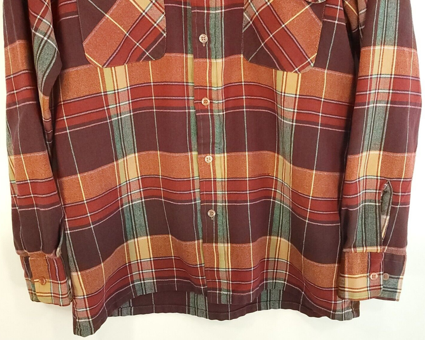 Vtg Back Packer Flannel Shirt Men’s Med Brown Tan Orange Plaid Workwear Grunge