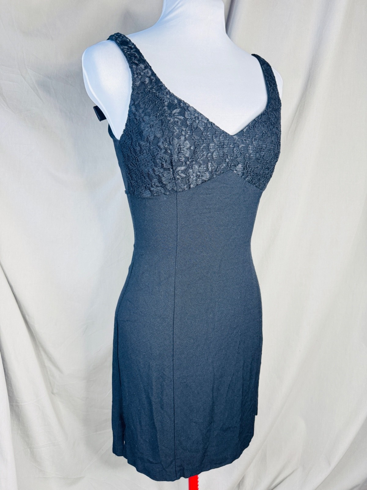 Vintage Just Choon 90s y2k little black lace mini dress slit and bow details EUC