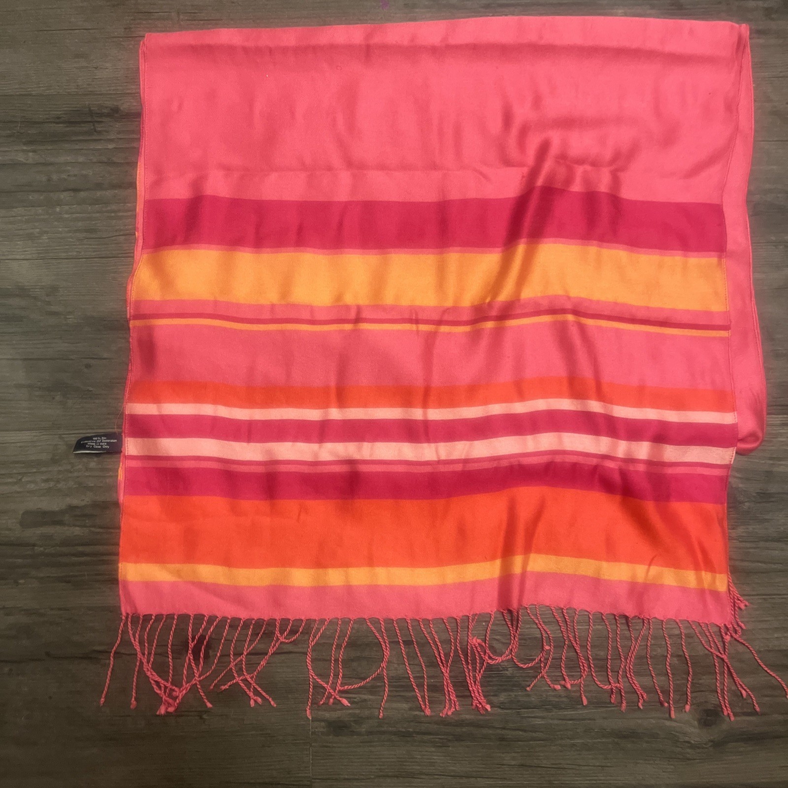 Vintage ethnic pink and magenta woven shawl or scarf with orange white stripes