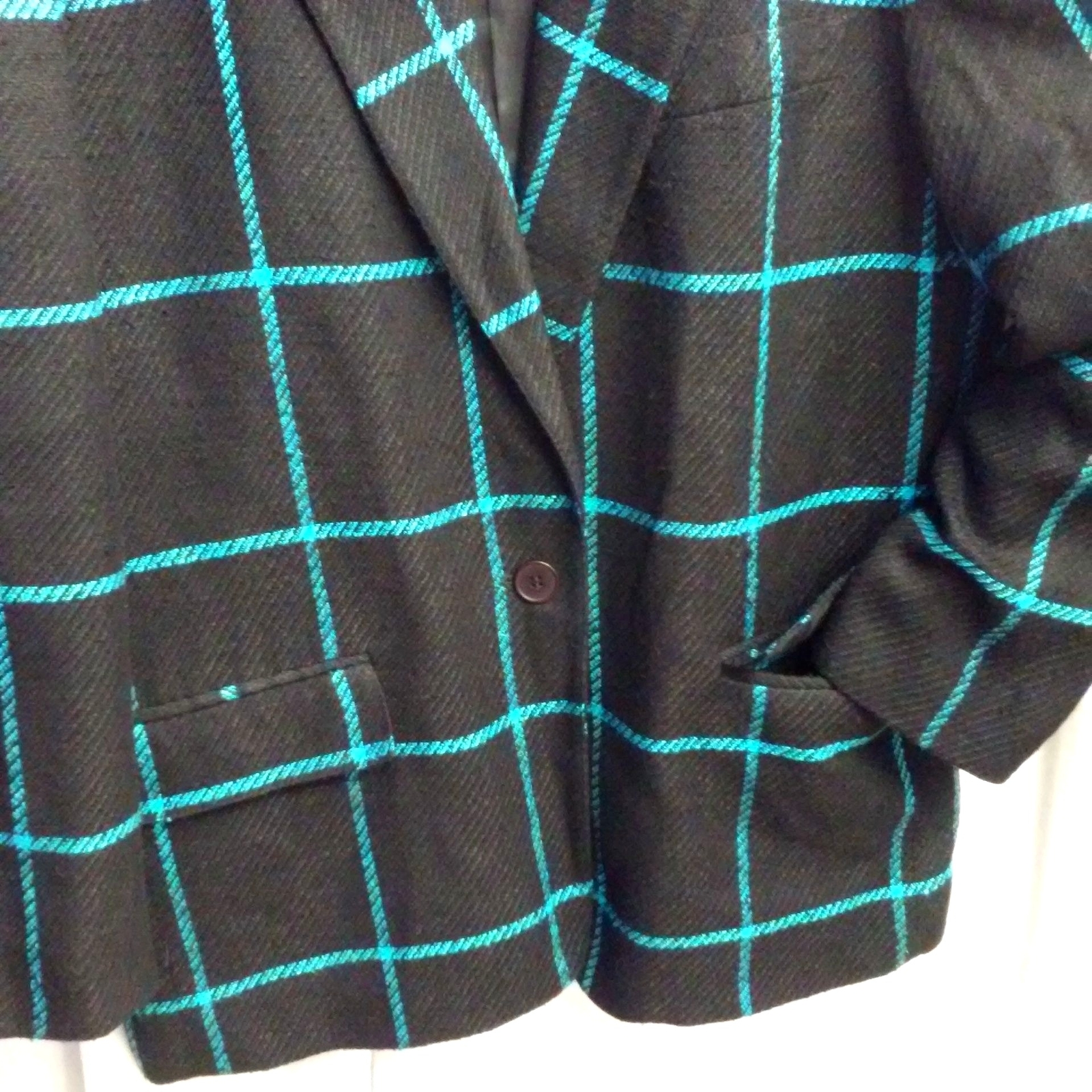 Vintage 80s Evan Picone Silk Blazer USA Union Tag -10 Tailored Window Pane Black