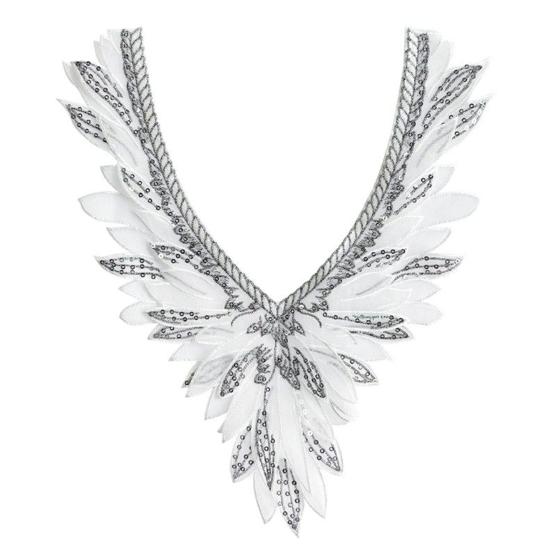 Angel Wing Embroidered False Collar Design Double Layer Organza With Beaded