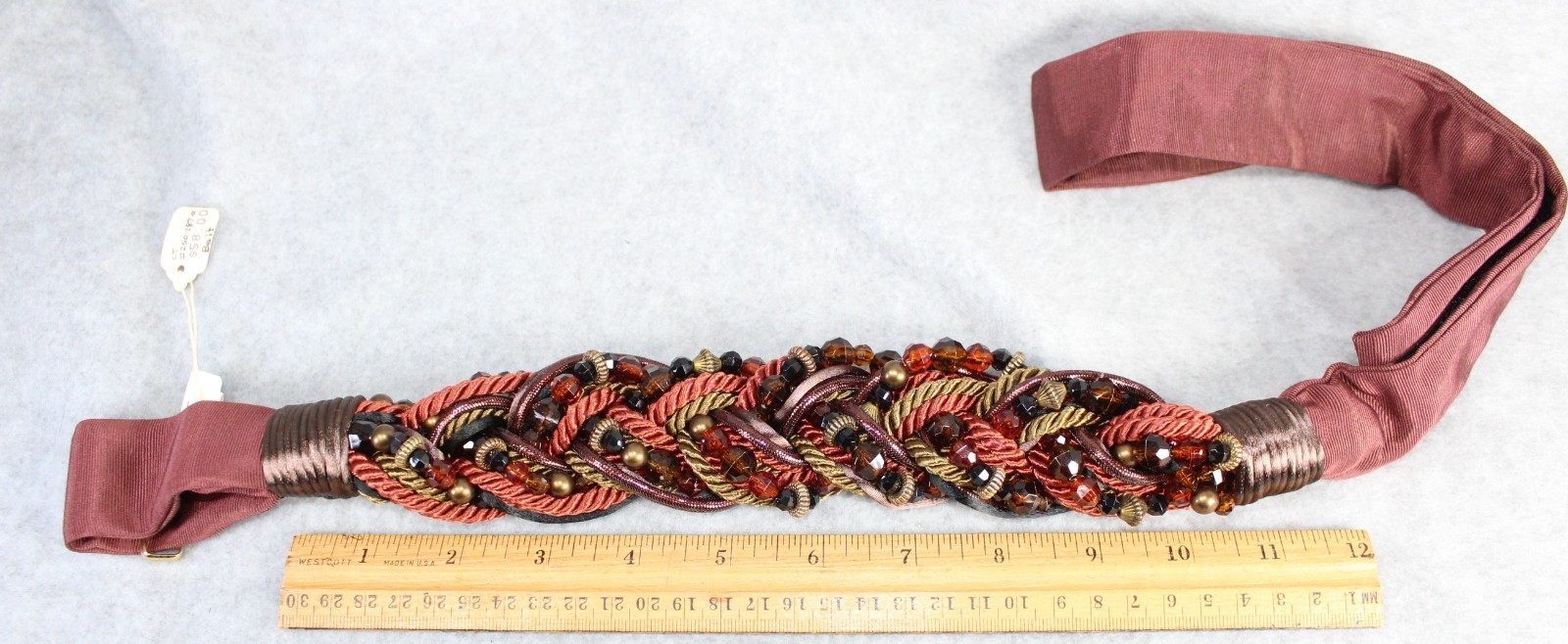 Carolyn Tanner Design Belt Brown Beads NOS Rope Braid Small fabric knots