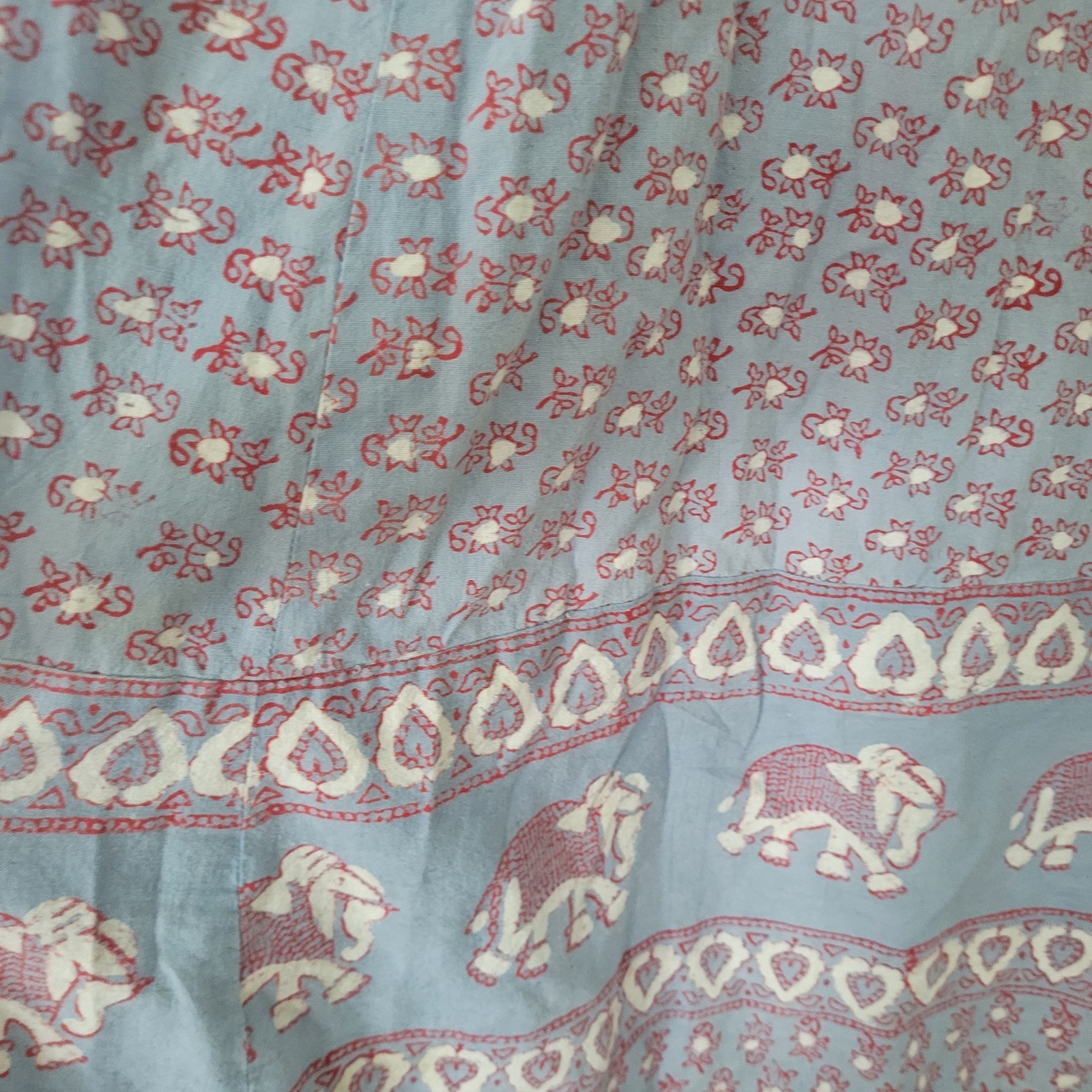 Vintage 1970s Indian Block Print Print Cotton Maxi Dress Elephants Boho Hippie M