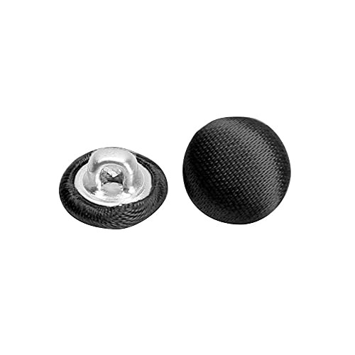 20 Pcs Satin Covered Metal Shank Buttons Cloth Buttons for Wedding 10mm Black