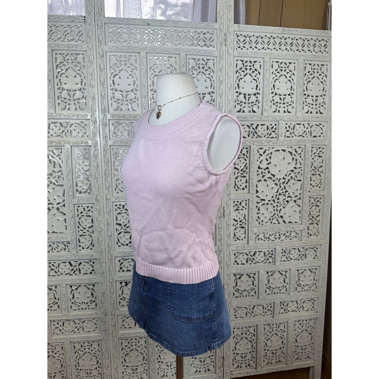 Vtg Etcetera Light Baby Pink Silk Cotton Blend Sleeveless Sweater Vest Sz Small