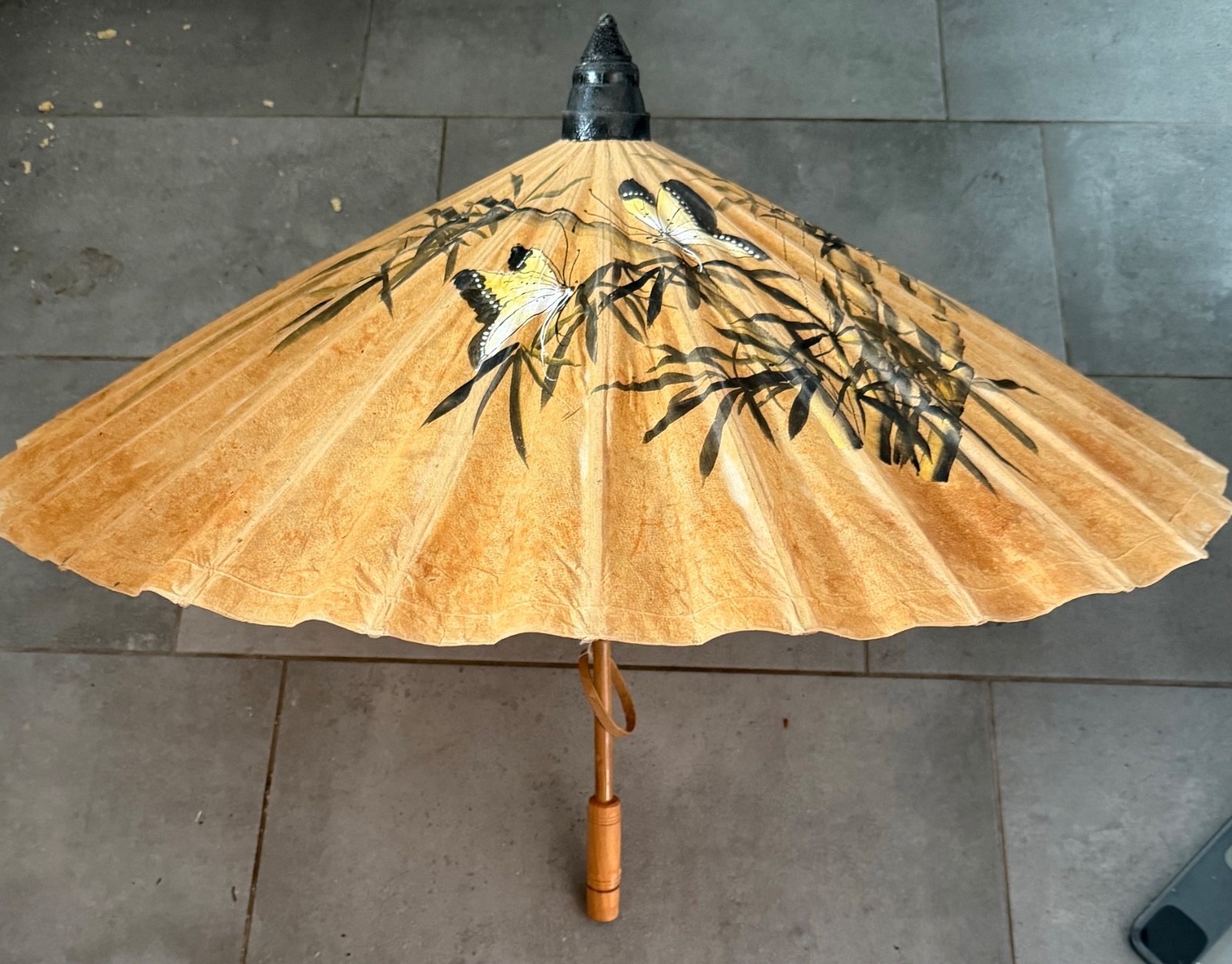 Vintage Japanese Rice Paper & Bamboo Parasol umbrella Wagasa Butterflies Bamboo