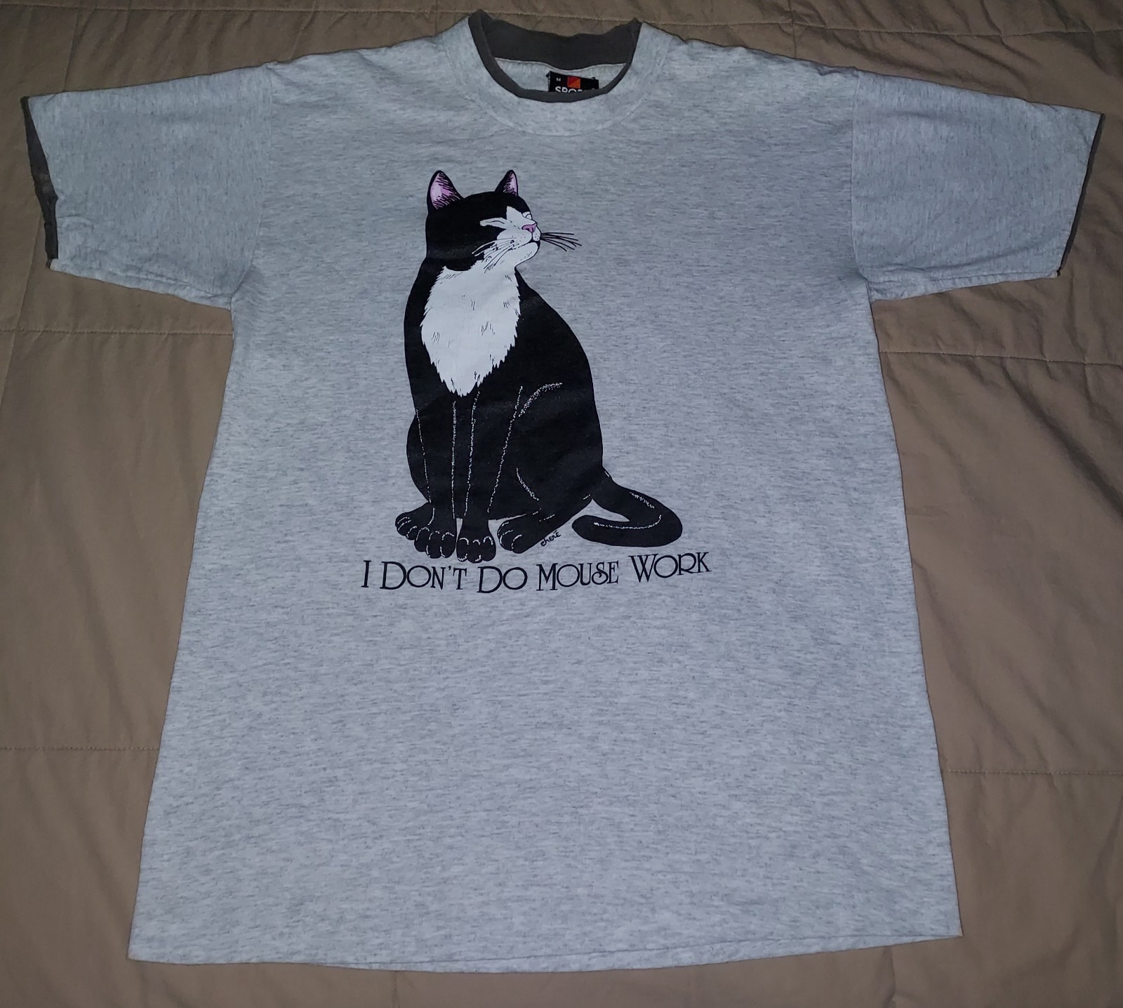 VTG 90s TUXEDO CAT T SHIRT MEDIUM SINGLE STITCH ROLL UP I DON’T DO MOUSE WORK US