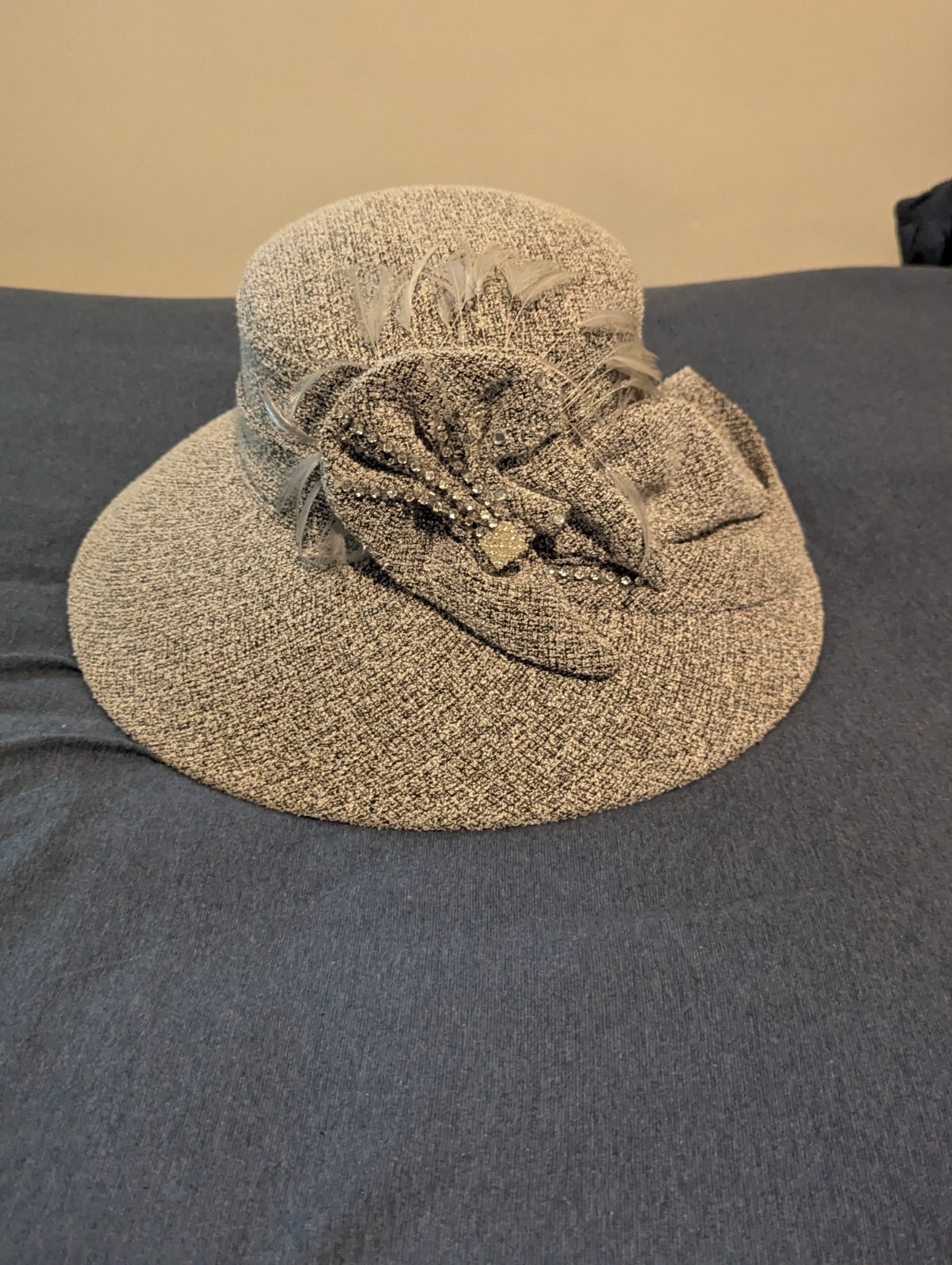 Elegant Women’s Beige Wide Brim Church Hat with Matching Hat Box