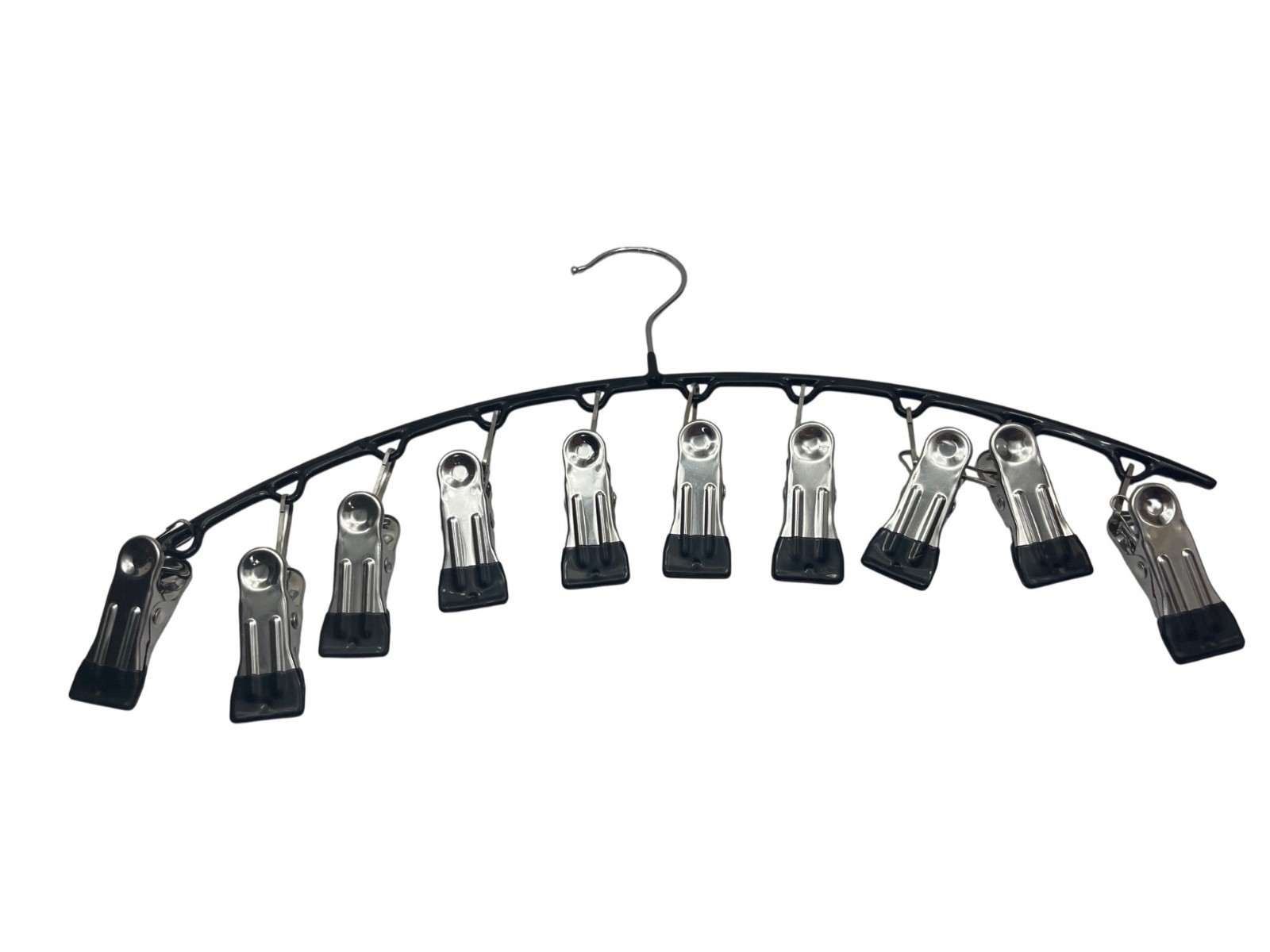 Vintage Black Metal Clip Hanger With 10 Spring Clips 13p