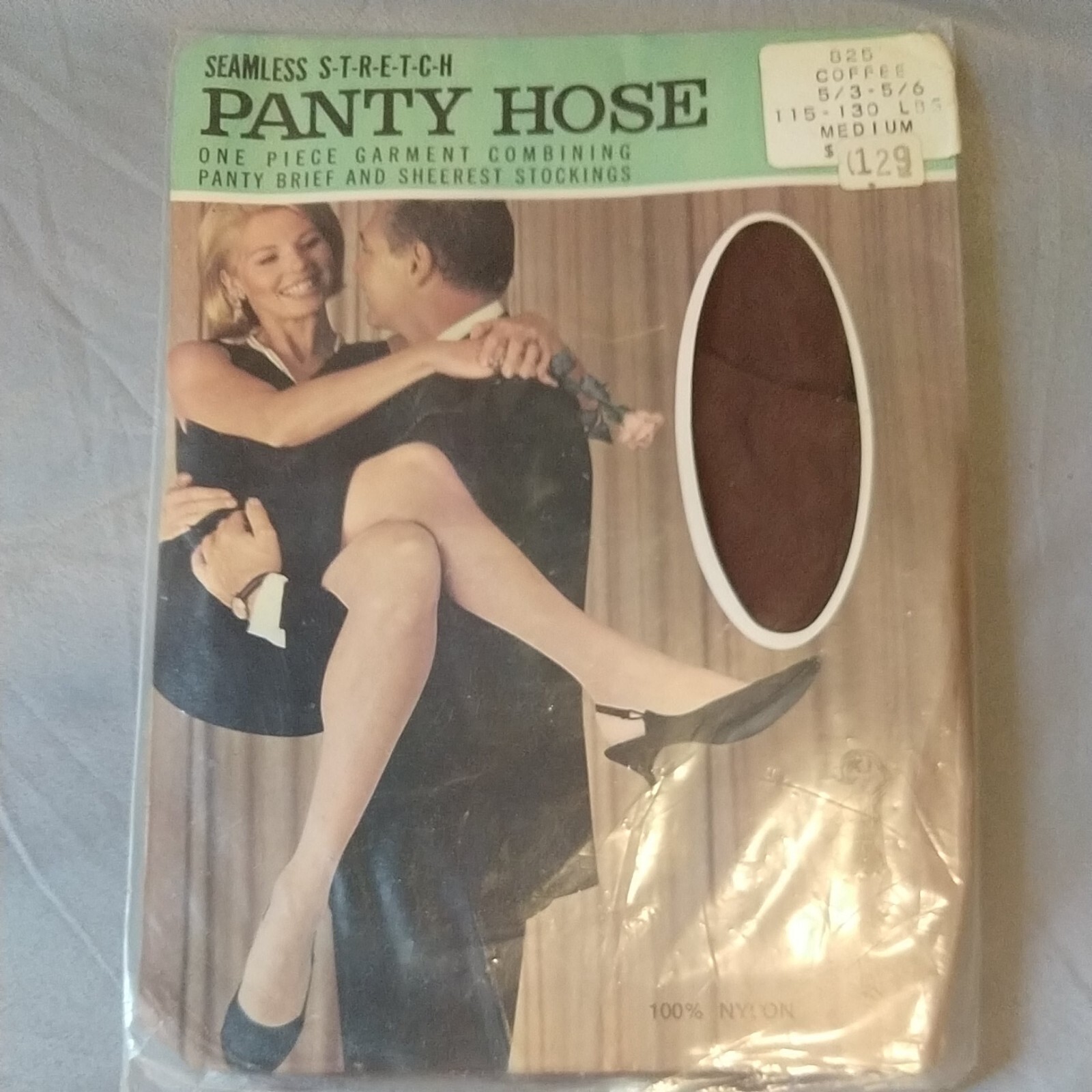 Vintage 1960s Seamless Stretch Panty Hose Medium Coffee S-T-R-E-T-C-H