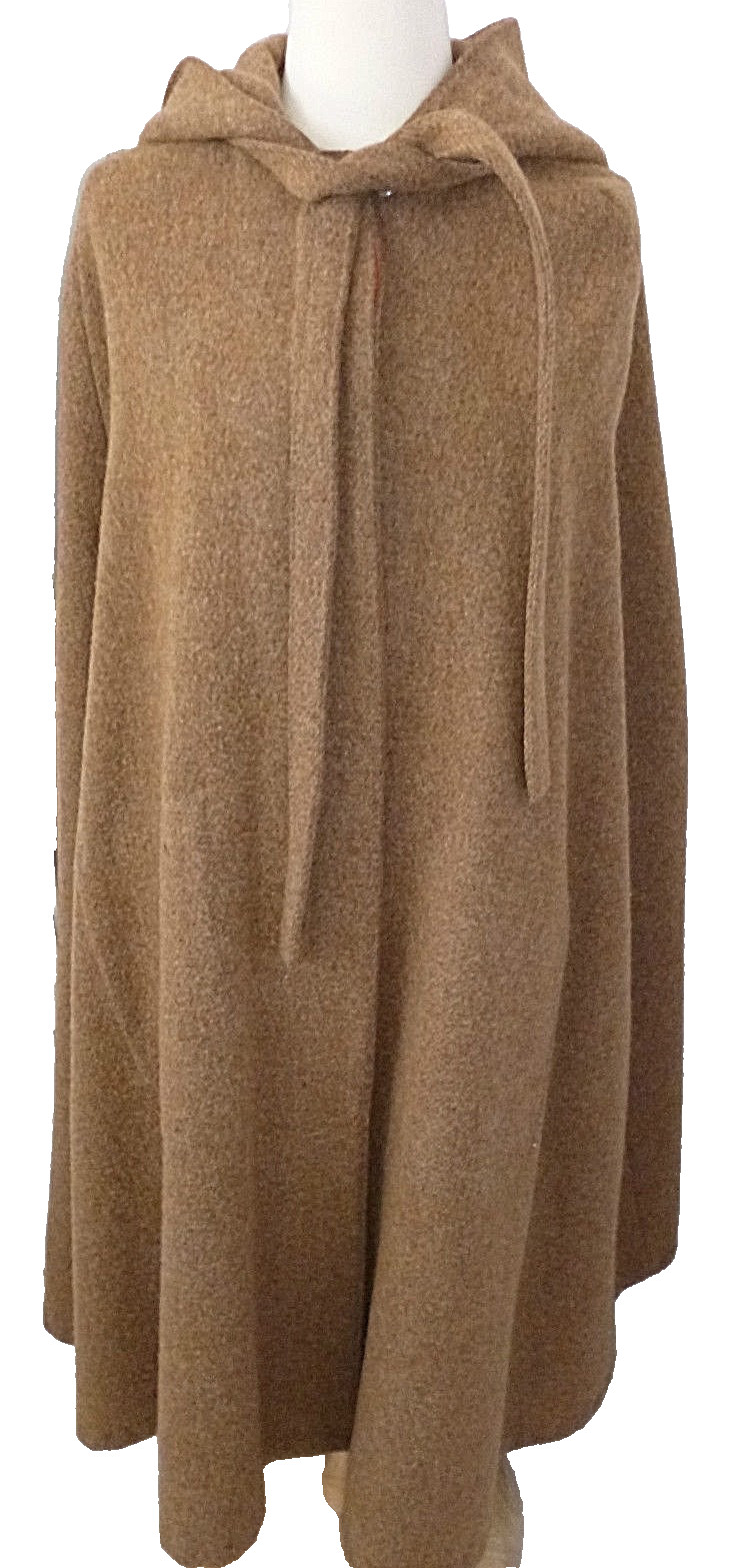Vintage Cape w Hood Natalie Green by Bert Newman 100% Wool Button Down One Size
