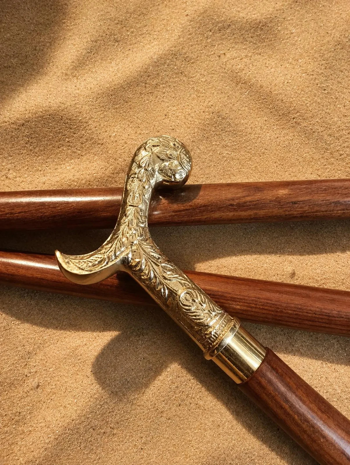 Handcrafted Brass Handle Wooden Walking Cane– Luxury Gift for Men and Women