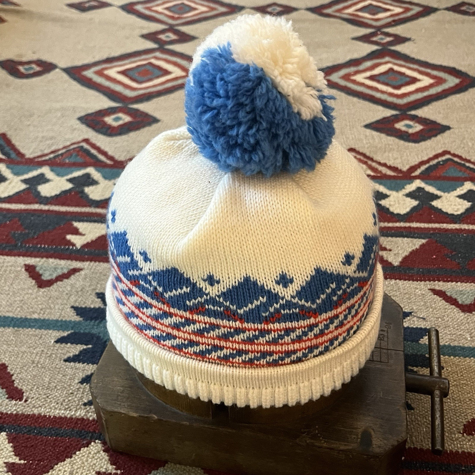 Vintage 80s Nordic Knit Wool Winter Cap Adult NOS New Beanie Hat