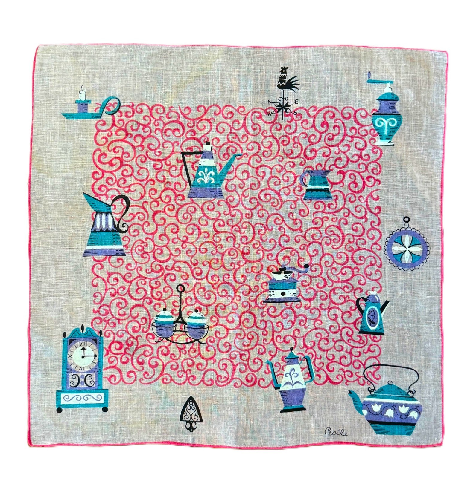 Unused Mid Century CECILE Handkerchief KITCHEN KITSCH