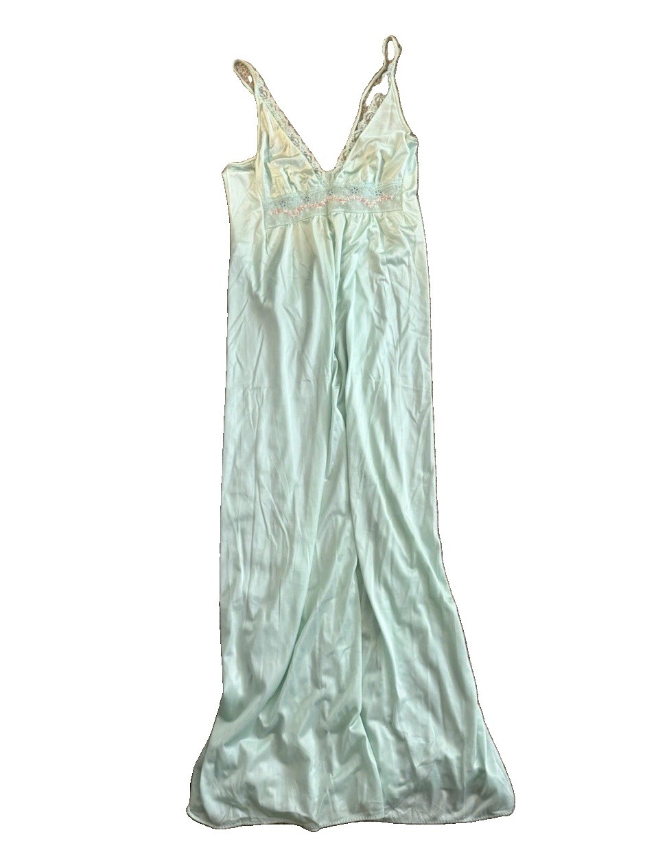 Satin Mint Green 80’s Vintage Slip Dress Size M Paper Tag