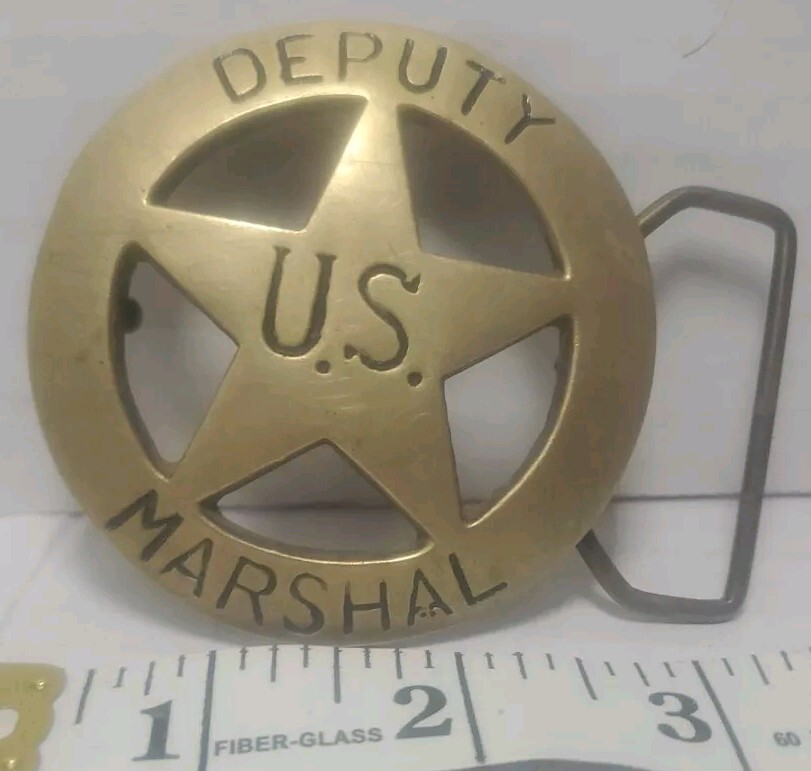 Vintage Brass Deputy U.S. Marshal Solid Brass Belt Buckle Badge 2 & 3/4 Inches