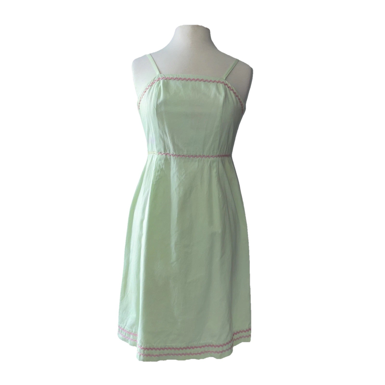 VTG Lilly Pulitzer 2 White Label Dress Slip Straps Green Pink RicRac Lined