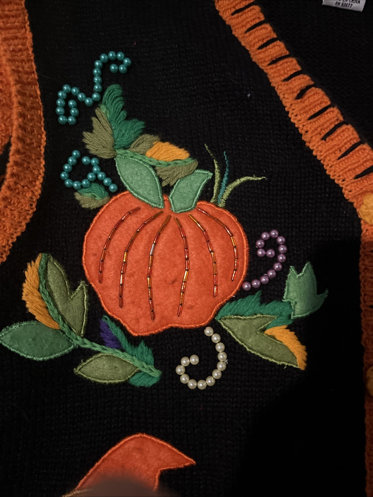 Vintage Yarn Works Happy Haunting Halloween knit vest Pumpkin Teddy Bear M
