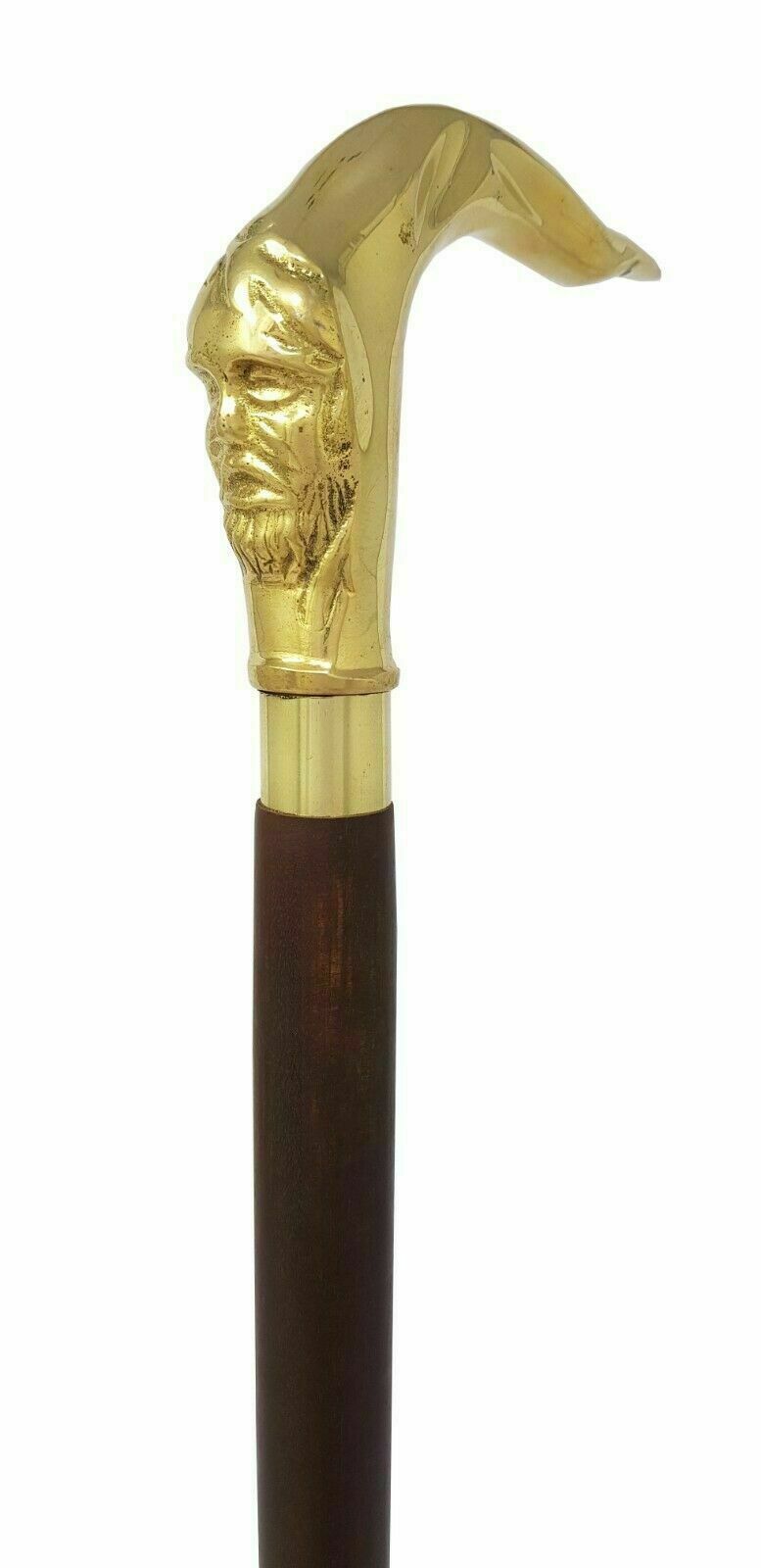 Victorian Brass Design Man face Handle Nautical Style Walking Stick Wooden Canes