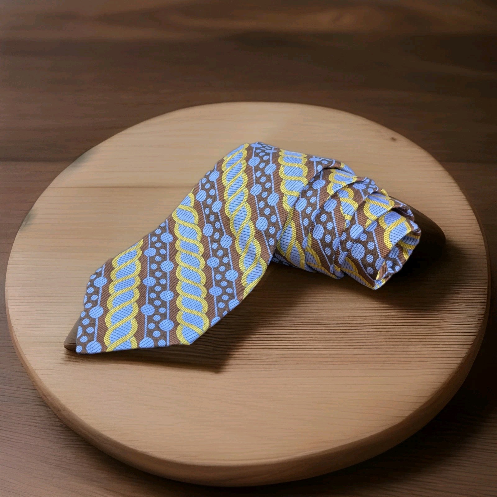 Neck Tie VTG Don Loper 60s 70s Brown Gold Purple Disco Wide Tie 52”x 4″ Qiana
