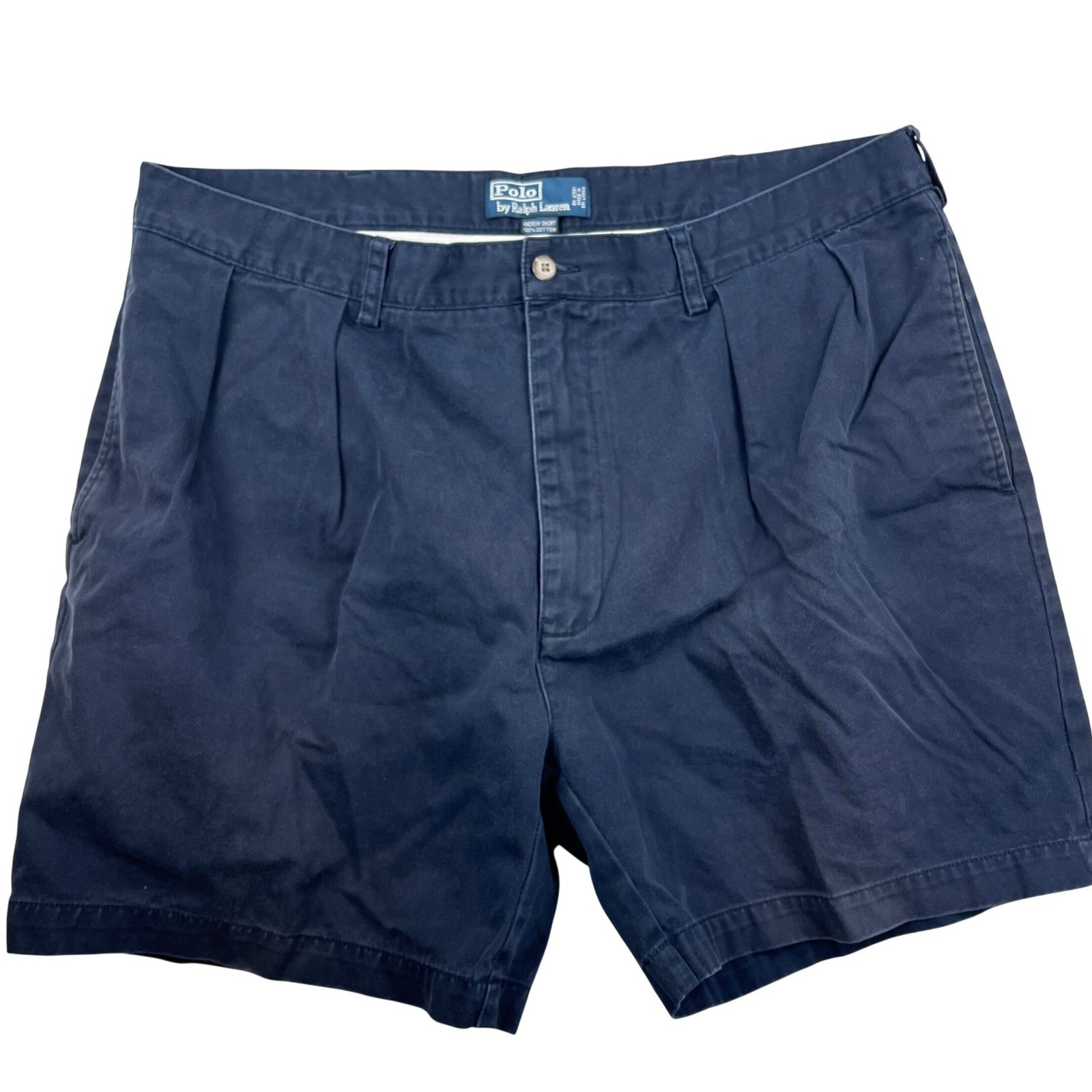 Polo Ralph Lauren Andrew Short Navy Blue Double Pleated Chino Shorts Mens 40 VTG