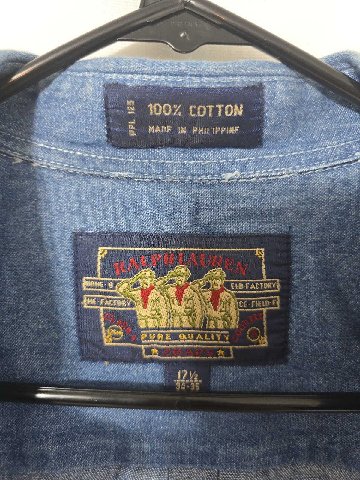Vintage Polo Ralph Lauren Mens Button Down Denim Shirt Distressed Workwear