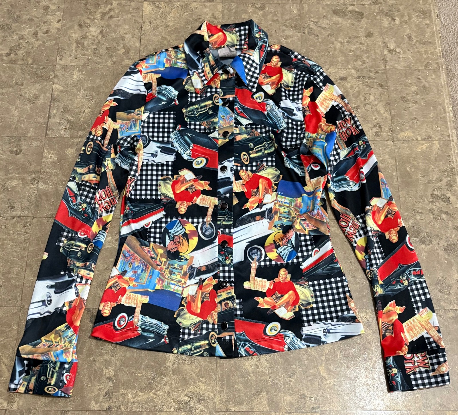 Vintage MGR Women’s Shirt 50’s New York cars long sleeve medium