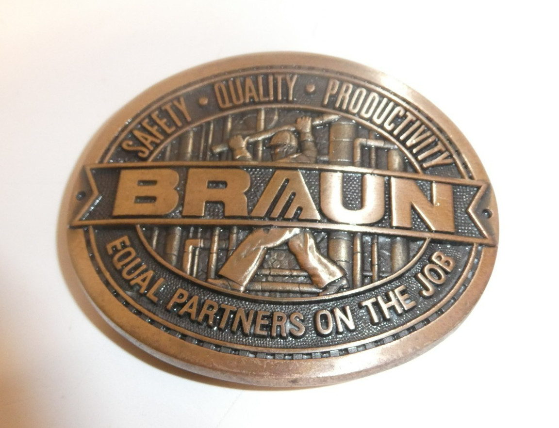 VTG CF Braun Constructors Petrochemical Engineering Brass Belt Buckle