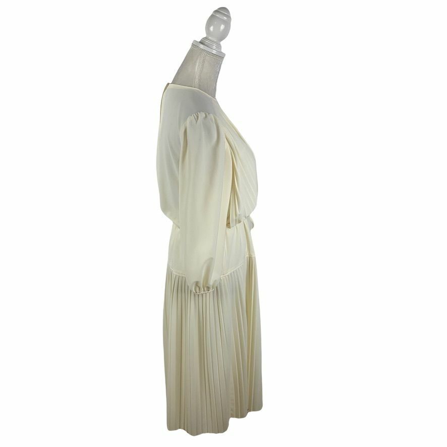 Beverly Collection Vintage Ivory Secretary Dress Midi Pleated Layered Bodice 12