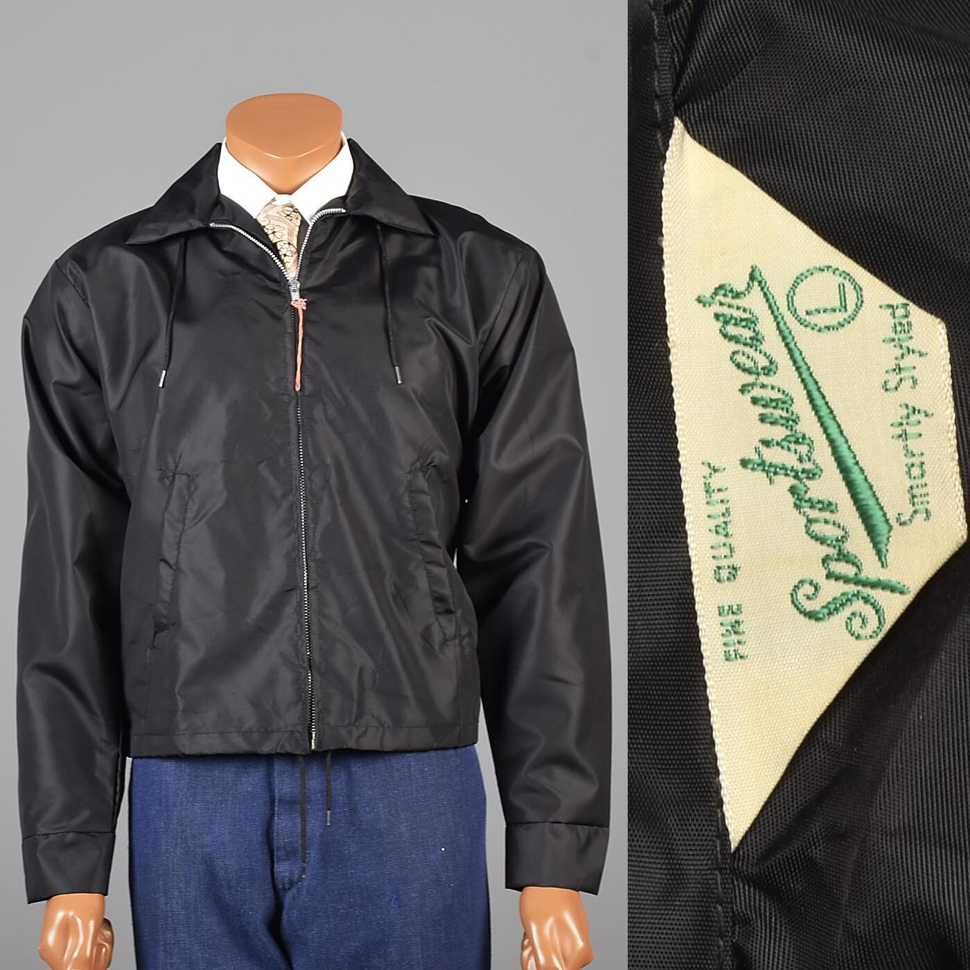 XL Vintage 1960s 60s Black Windbreaker Deadstock Hot Rod Car Club Gear Nylon