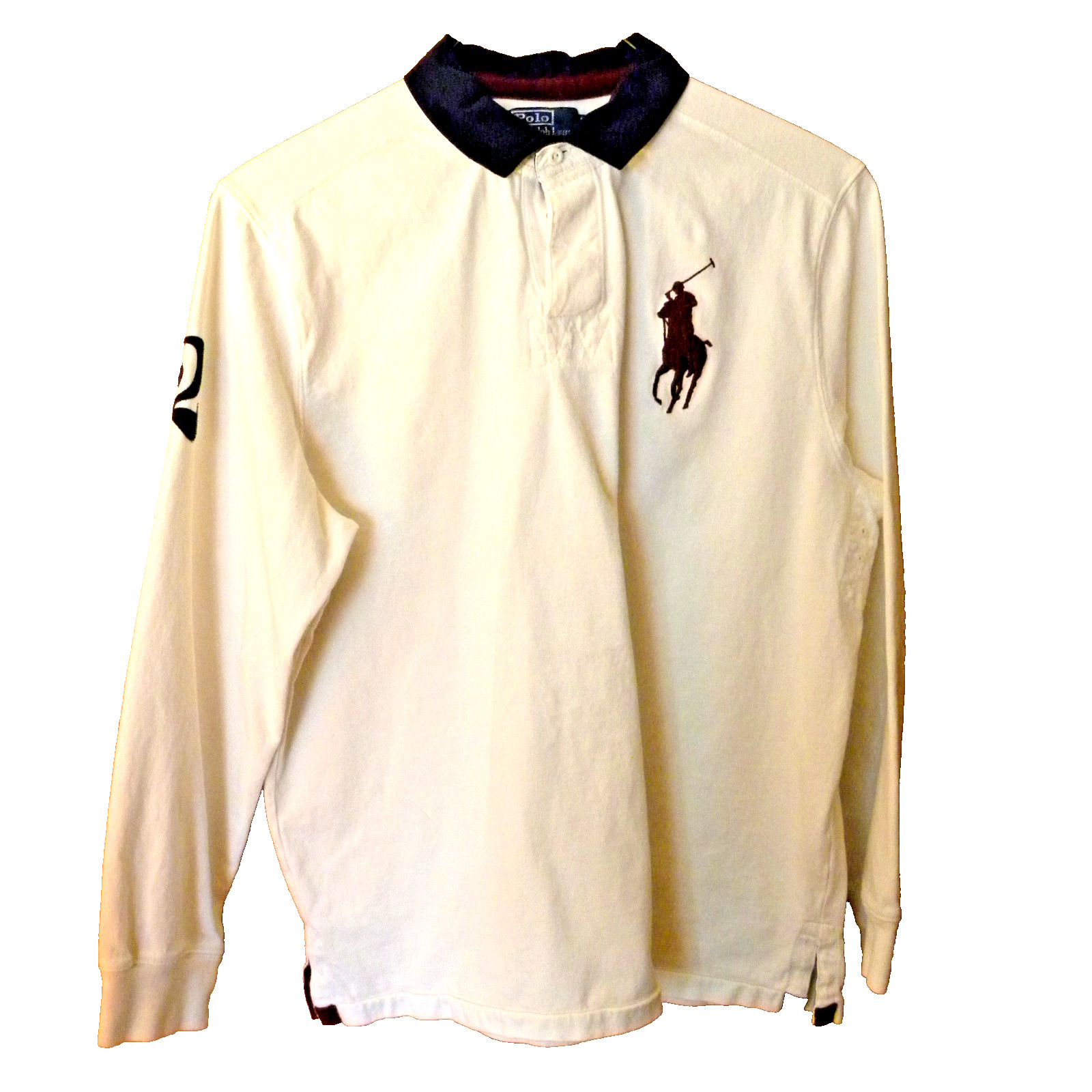 Vtg 1990s 90s Ralph Lauren Polo Big Pony Rugby Shirt Mens XL White #2