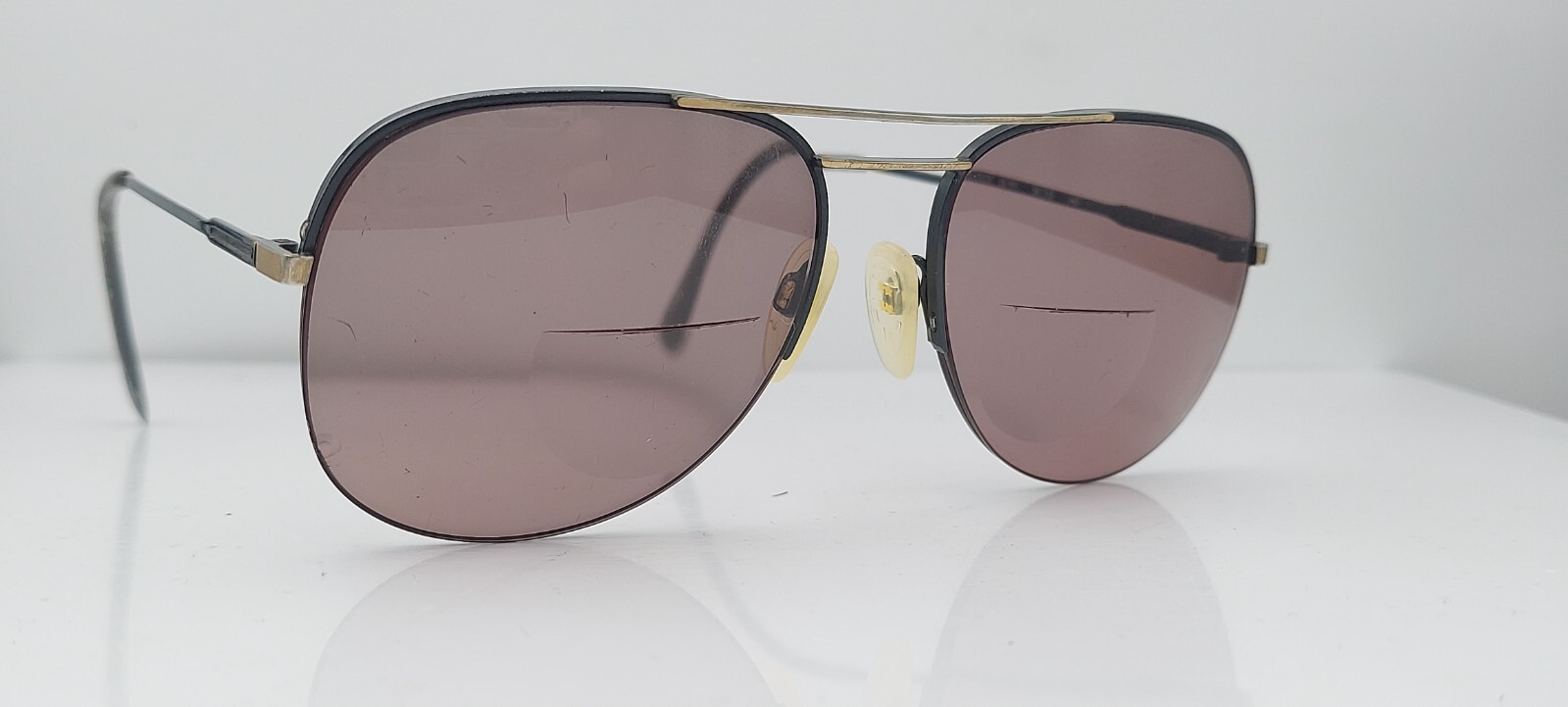 Vintage Neostyle College 28/991 Black Gold Pilot Half-Rim Sunglasses FRAMES ONLY