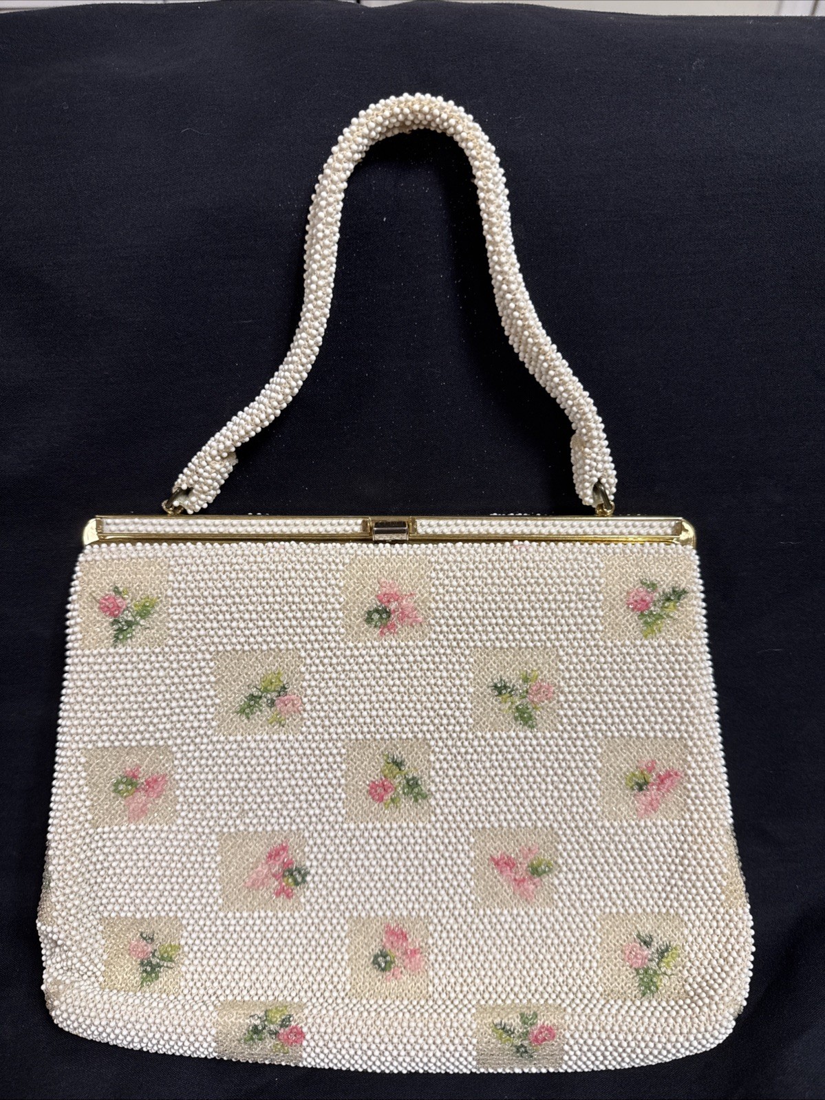 Vintage Handbag, Purse Cordé Beaded Handbag Gold Clasp by Lumured, 1950s & 1960s