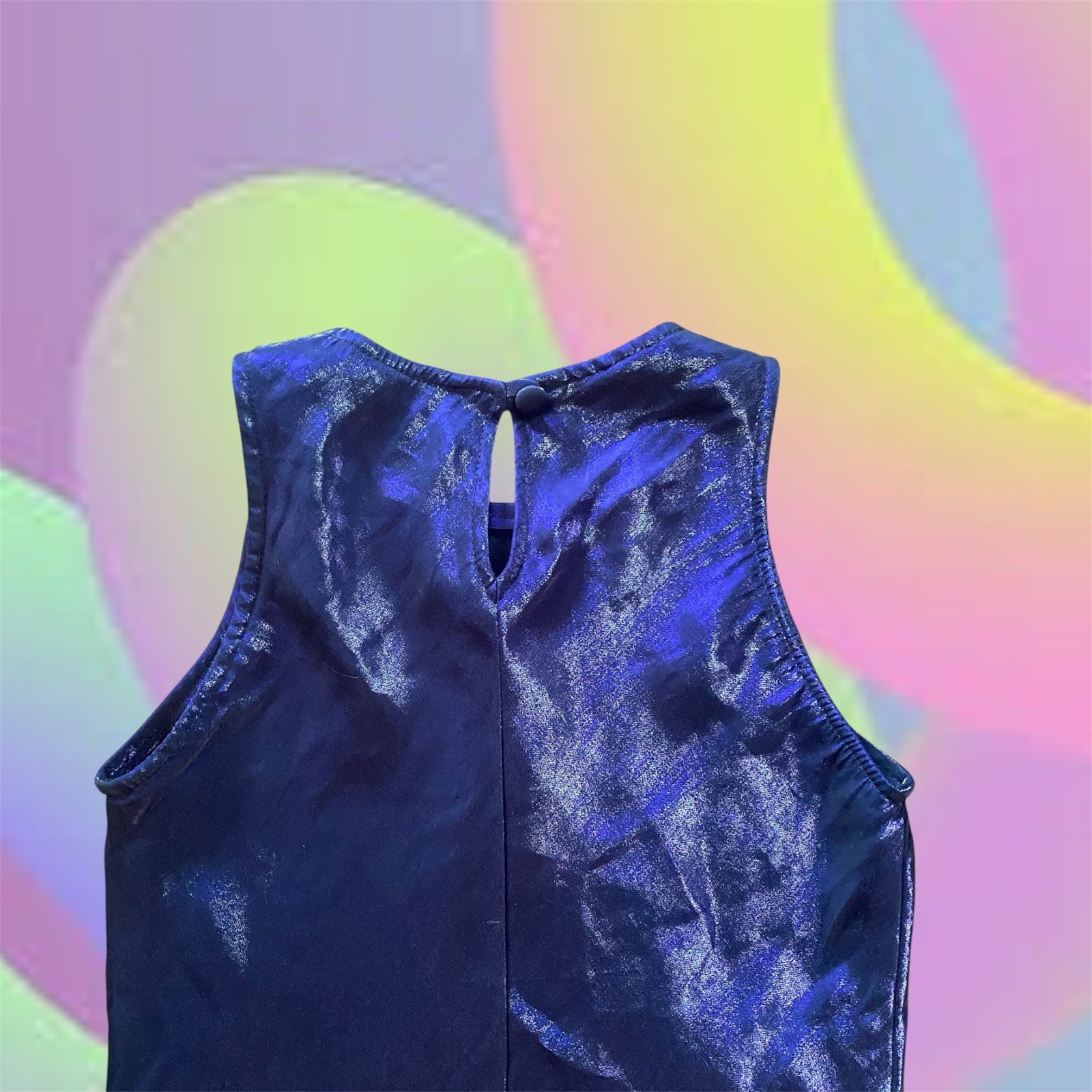 Vintage 90s ALL THAT JAZZ navy Blue Metallic Color Shift A Line Mini Dress 3/4